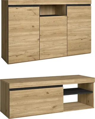 Image de NATURALE Ensemble de meubles de salle à manger, meuble auxiliaire, buffet-meuble TV 120cm chêne noir