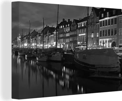 Produktbild von OneMillionCanvasses® - Leinwandbilder - 140x90 cm, Europa - Kopenhagen - Hafen - Schwarz - Weiß, Wandbilder Kunstdruck Wanddekoration