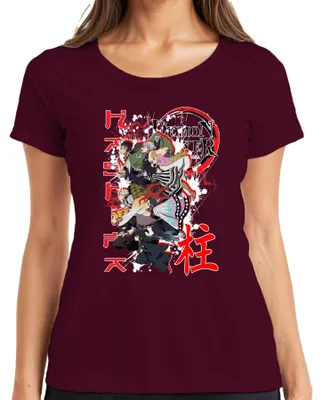 Produktbild von Demon Slayer Kimetsu no Yaiba Anime Charaktere Geschenk Grunge Damen T-Shirt, Burgundy, L