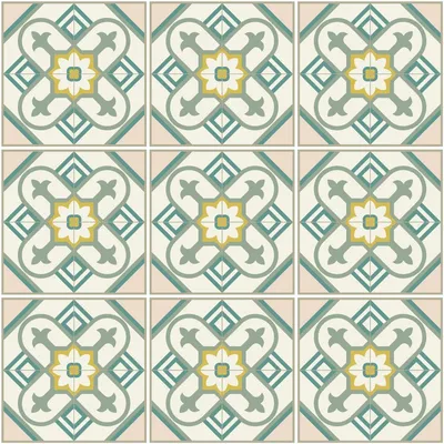 Image de Autocollants décoratifs pour carrelage de cuisine et de salle de bains – 9 autocollants imitation carrelage en ciment (Azulejos Nesa) – 9 autocollants, 20 x 20 cm