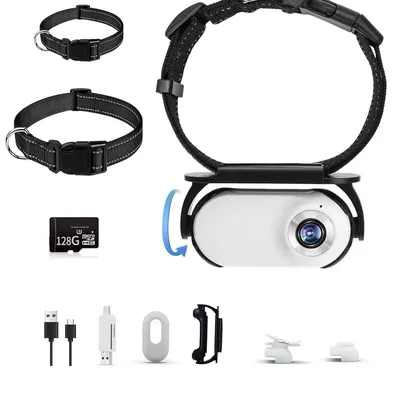 Produktbild von Haustier Kamera Halsband 1080P – Verstellbare Pet POV Kamera mit 128GB Speicherkarte, Magnetisch, Vlog & Outdoor