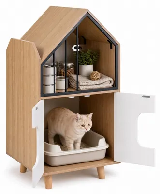 Produktbild von KOMFOTTEU Katzenklo Schrank mit Doppeltüren, Stauraum & versteckter Toilette