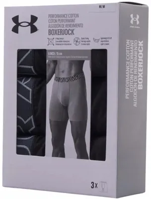 Zdjęcie produktu dla Under Armour Performance Bawełna 6 in 3-Pack Boxerjock - bokserki termoaktywne, czarne, rozmiar M