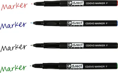Produktbild von D.RECT - CD/DVD Marker Stift | Satz von 4 Farben | 0,7 mm | Permanentstift | Ideal für Glas, Kunststoff und Folie| Sehr Universell