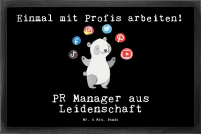 Produktbild von Mr. & Mrs. Panda Gummimatte PR Manager Leidenschaft 50 x 75 cm - Schwarz - Geschenk, Bodenvorleger, Schmutzmatte, Schmutzfangmatte, Schmutzfänger, hausmatte, fußmatte