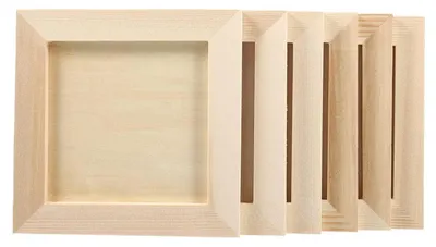 Obrázek produktu pro Sada 6 kusů dřevěných rámečků, čtvercových, rozměr 12x12 cm, nelakovaných, pro vlastní tvorbu a tvoření
