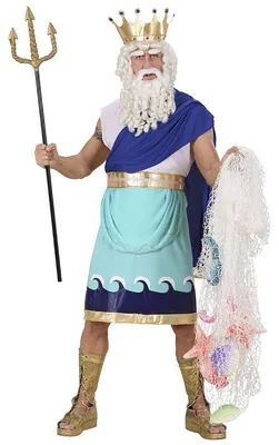 Produktbild von Poseidon Kostüm Herrenkostüm Griechischer Gott - Herren - Blau und Gold - Karneval und Themenparty