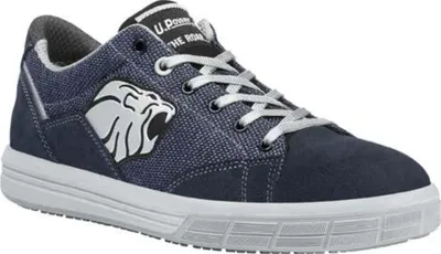 A studio shot of a blue safety shoe.