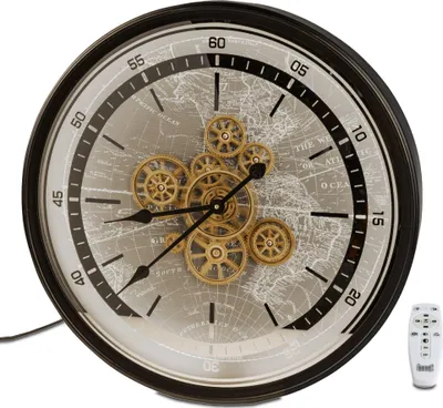 Produktbild von Wanduhr mit beweglichen Zahnrädern und LED Licht D. 60cm schwarz gold Formano WA