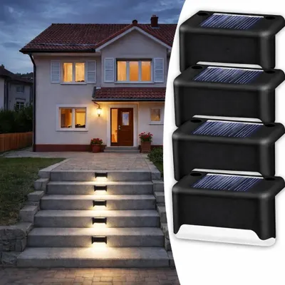 Obrázek produktu pro Solární LED zahradní světla 4 ks, voděodolné osvětlení na schody a cesty, automatické zapnutí, venkovní světla - PatioLights