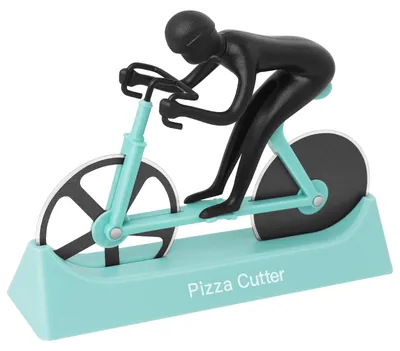 Imagen del producto de Cortador de pizza con forma de bicicleta, de doble cara, de acero inoxidable, con revestimiento antiadherente, de color azul, para la cocina