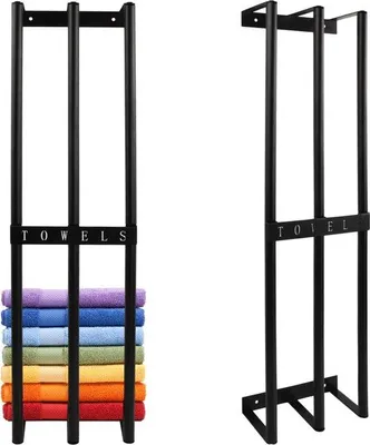 Produktbild von Famanu Handtuchhalter 73 cm - Schwarz, Edelstahl, Wandmontage mit 2 Haken