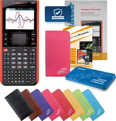 Produktbild von TI-Nspire CX II-T CAS Taschenrechner mit Tasche pink, Folie, Fachbuch & Zirkel Set