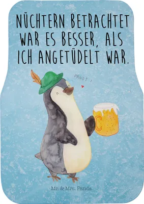 Produktbild von Mr. & Mrs. Panda Automatte Pinguin Bier - Eisblau - Geschenk, Fußmatte Auto, Auto-Fußmatte, Autoteppich, Beschwippst, Feierabend, Angetüdelt, , Fürs