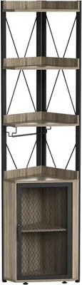 Produktbild von Küchenregal Eckregal Standregal 178 cm hoch Metall MDF Küche grau Holzoptik