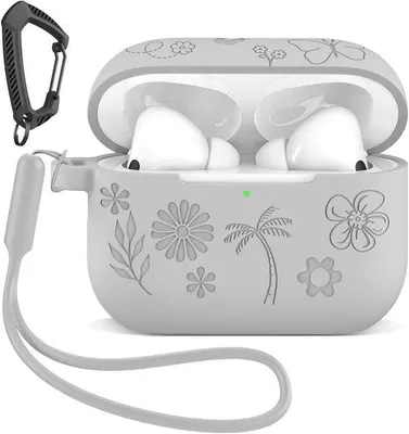 Imagen del producto de Protectores de silicona para AirPods Pro: protección para auriculares, resistentes a golpes, con mosquetón y estuche para auriculares en color gris