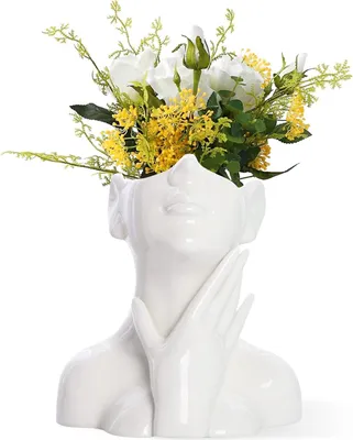 Produktbild von Gesicht Vase - Vase - Keramische Vase - Vase für Blumen - Keramikkörper Vase in weiblicher Form ideal für Regal Dekor - Moderne Bauernhaus Tisch Dekor - Kleine schöne Vase Bücherregal Dekor