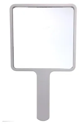 Obrázek produktu pro UNIQ ruční zrcátko čtvercové, bílé – elegantní kosmetické zrcátko s matnou rukojetí, 12 x 12 cm