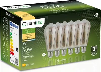 Produktbild von LUMILED 6x E27 LED žiarovky Vintage Edisonova žiarovka ST64 špirálová 6W nahrádza 50W 420lm žiarovku 2200K teplá biela Retro vlákno dymové sklo Deco dymové sklo