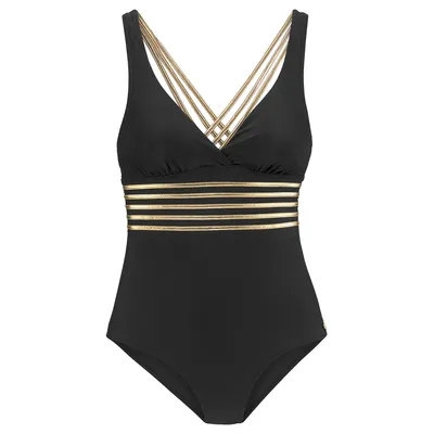 Immagine prodotto di Costume da bagno Lascana Elodie Con inserto a corpetto sul davanti, Look sofisticato grazie agli inserti lucidi, Spalline lucide, incrociate sulla schiena