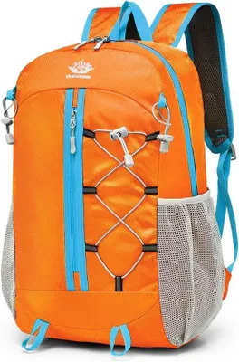 Produktbild von Leichter, faltbarer Rucksack, 18/30 Liter – Wasserdichter Rucksack für Wandern, Reisen und Camping, geeignet für Erwachsene und Kinder, Orange