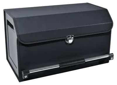 Image de Organisateur de coffre en cuir avec couvercle et poignée, 45 litres, noir, 52x29x31 cm