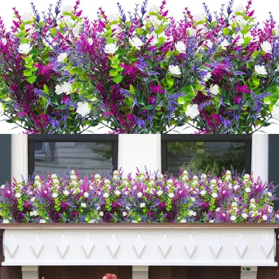 Immagine prodotto di Omgoods - Fiori artificiali, 6 confezioni, resistenti ai raggi UV - Fiori artificiali per esterni - Fiori artificiali per interni - Piante finte - Fiori finti - Foglie regolabili