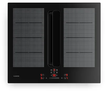 Image de Klarstein ChefFusion Plaque à induction avec hotte aspirante 60 cm – 4 zones, 7 7200 W, 504,3 m³/h, zones Flex, recirculation & extraction