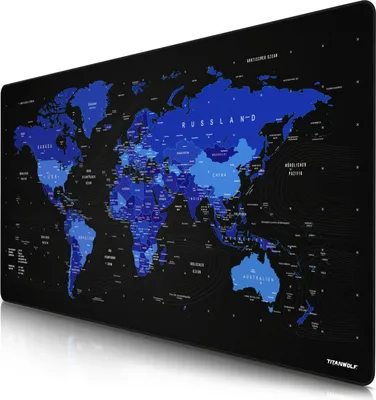 Produktbild von Titanwolf Gaming Mauspad, XXXL Speed Mousepad 1200 x 600 mm, Geschwindigkeit & Präzision, Weltkarte blau