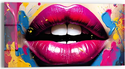 Produktbild von DEQORI Glasbild Echtglas 60x30 cm 'Lebendige Lippen' Wandbild Bild modern Deko