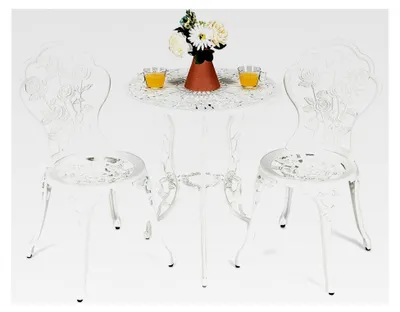 Produktbild von 3-teiliges Bistroset mit Bistrotisch und 2 Stühlen, Gartenmöbel Set mit Schirmloch, Balkonmöbel aus Aluminiumguss und Gusseisen