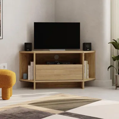 Immagine prodotto di Porta TV angolare Viva colore Rovere 95.7x35.4x45.3H – Design Funzionale per spazi intelligenti