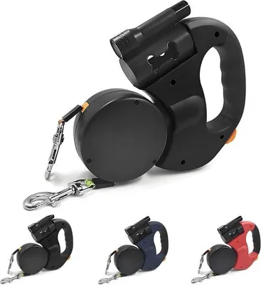 Produktbild von Doppelhundeleine, aufrollbar, für zwei Hunde, Anti-Klett, reflektierend (schwarz).