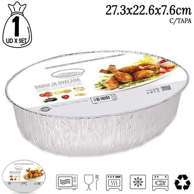 Zdjęcie produktu dla Formy aluminiowe z pokrywką - do pieczenia - wymiary 27,3 × 22,6 × 7,6 cm - zestaw 16 sztuk - do piekarnika, grilla i zamrażarki