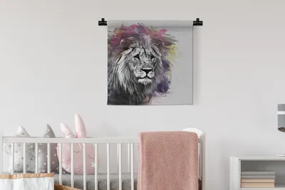 Produktbild von MuchoWow® Wandteppich Wandbehang Löwe - Farben - Schwarz - Weiß 60x60 cm Tapisserie Dekoration Wandtuch - Dekorationen - Wand Decke