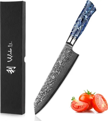 Produktbild von Wakoli Kiritsuke Damastmesser mit 20 cm Klinge | Scharfes Kochmesser aus 67 Lagen Damaststahl & VG10-Kern | Ergonomischer Epoxidharzgriff | In Geschenkbox