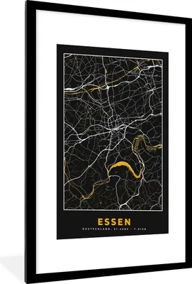 Produktbild von MuchoWow® Gerahmtes Poster Essen - Gold - Stadtplan - Karte - Deutschland 60x90 cm - Poster mit Schwarzem Bilderrahmen Wandposter Rahmen Foto Bilder - Dekoration - Wandposter Wohnzimmer - Hochwertig