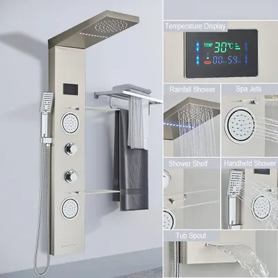 Obrázek produktu pro Nástěnný sprchový panel Sprchový sloup LED Vodopádová sprchová baterie s bidetovým rozprašovačem Masážní teplotní displej