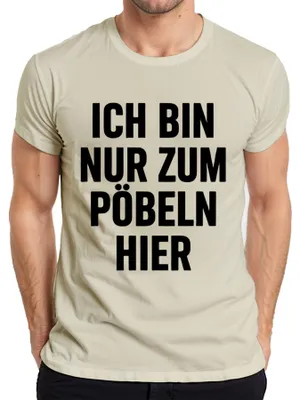 Obrázek produktu pro T-shirt "Jsem tu jenom, abych provokoval a bavil se," s nápisem "Sarkasmus, provokace, humor," pánské, barva přírodní