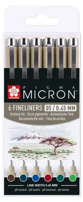 Obrázok produktu pre SAKURA POXSDK056B SAKURA Fineliner PIGMA MICRON 05, zemité farby, balenie po 6 ks