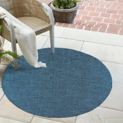 Zdjęcie produktu dla Dywan Zewnętrzny Mazovia - Jednokolorowy, Niebieski, Okrągły Dywan na Balkon, Taras - Odporny na warunki atmosferyczne - 150x150 cm