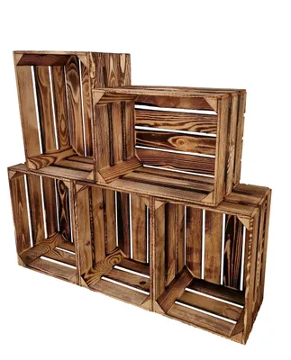 Produktbild von 5er Dekorative Holzkisten 40x30x23 cm – Stilvolle Geflammte Kisten zur Aufbewahrung