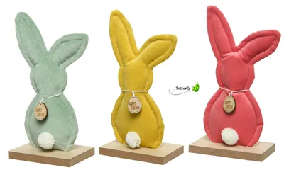 Produktbild von Dekoaufsteller Osterhase rot gelb grün Samt H.17 cm Stückpreis