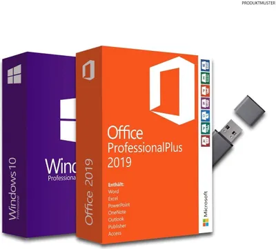 Produktbild von Windows 10 Pro + Office Professional Plus 2019, Bundle mit USB-Stick 1 Stück