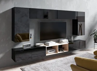 Image de AX LIVING Meubles de salon Kossana 23 Moderne noir/chene doré