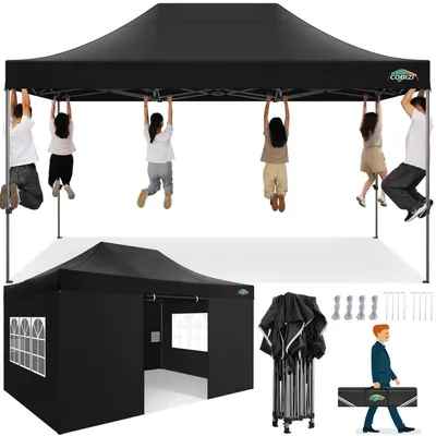 Productafbeelding van Paviljoen, 3x4,5 meter, waterdicht, met UV-bescherming, 4 zijpanelen, zwart, in hoogte verstelbaar, stabiel