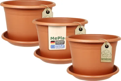 Produktbild von MePla - 3 x Set - Pflanzkübel Cylindro ø 60 + Untersetzer ø 58 - terra