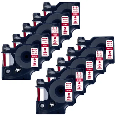 Produktbild von DULA Etikettenband - Kompatibel mit Dymo D1 45805 - 10 Stück - Rot auf weiß - 19mm x 7m