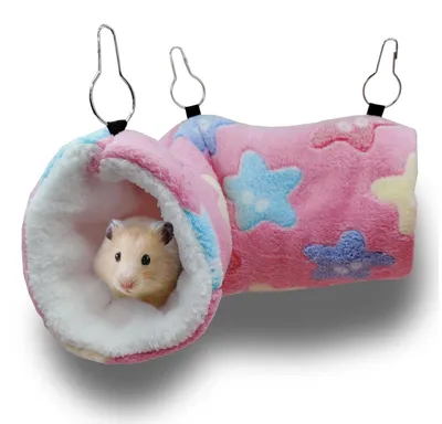 Imagen del producto de Hamaca y túnel para pequeños animales, color rosa, refugio para pequeños animales