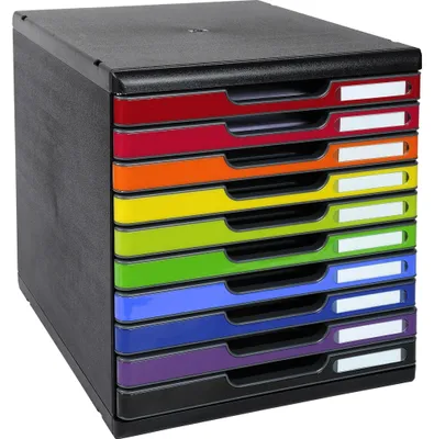 Produktbild von Exacompta Schubladenbox MODULO A4 10 geschlossene Schubladen Regenbogen 302798D